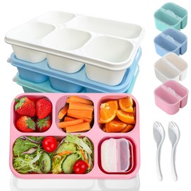 MEEYUU Bento-Lunchbox für Erwachsene und Kinder, 5 Fächer, Lunch-Behälter für Erwachsene mit Utensilien, wiederverwendbare Frischhaltedosen mit transparenten Deckeln, mikrowellengeeignet, 4 Farben, 4