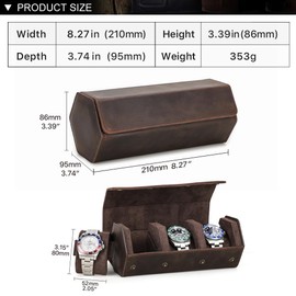 Hiram 3 Piece Hexagon Genuine Leather Watch Roll Watch Storage Box for Three - Leather Waterproof Shockproof Watch Case Storage Carrying Travel Portable
