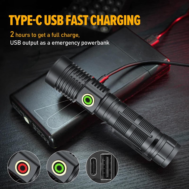 Rechargeable Magnetic Flashlight High Lumens - 1500 Meters Long Beam