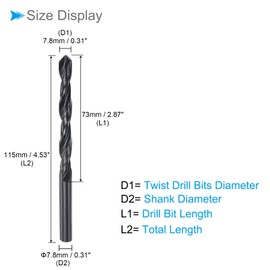 CoCud 6542 High Speed Steel Twist Drill, Diameter 7.8 mm, Length 115 mm, Black Oxide Straight Twist Drill - (Applications: for Metal, Wood, Plastic, Aluminium)