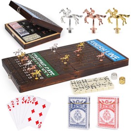 Deluxe Folding Horse Racing Board Game Set with Metal Horses, Foldable Board, Metal Dice, Domino Set, and Card Game – Premium Family Strategy Board Game for Parties, Travel, and Game Night
