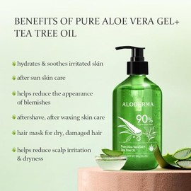 Aloderma Gel De Aloe Vera Orgánico Para La Piel + Aceite De Árbol De Té, Hecho Dentro De Las 12 Horas De La Cosecha, Gel De Aloe Vera Puro Calmante Para La Cara, Funciona Muy Bien Para