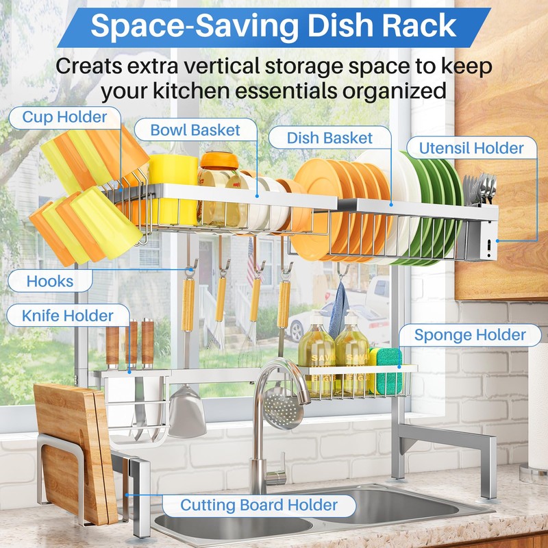 Over The Sink Dish Drying Rack - Adjustable Dish Rack