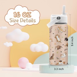 FAIVHSO Cat Lover Gifts, 16 oz Stainless Steel Insulated Water Bottle with Straw Lid, Cats Water Bottles for Cat Lovers, Cute Cat Tumbler for Travel Outdoor