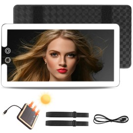 Upgraded Large Led Car Vanity Mirror with Solar&USB-C Charging, 10" Sun Visor Mirror with 3-Color Dimmable Rechargeable LED Lights,Car Makeup Mirrors with Secure Reinforced Flexible Mount