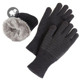 MAGISDU Women's Winter Warm Thermal Gloves Fleece Lining Merino Wool Touchscreen Double Layer Elastic Outdoor Winter Gloves, black