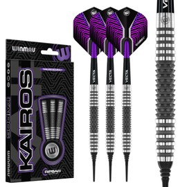 WINMAU Darts Kairos 18g Barrel / 20g Full Weight Soft Tip 90% Professional Tungsten Darts Set with Dart Flights and Dart Shafts (Stems)