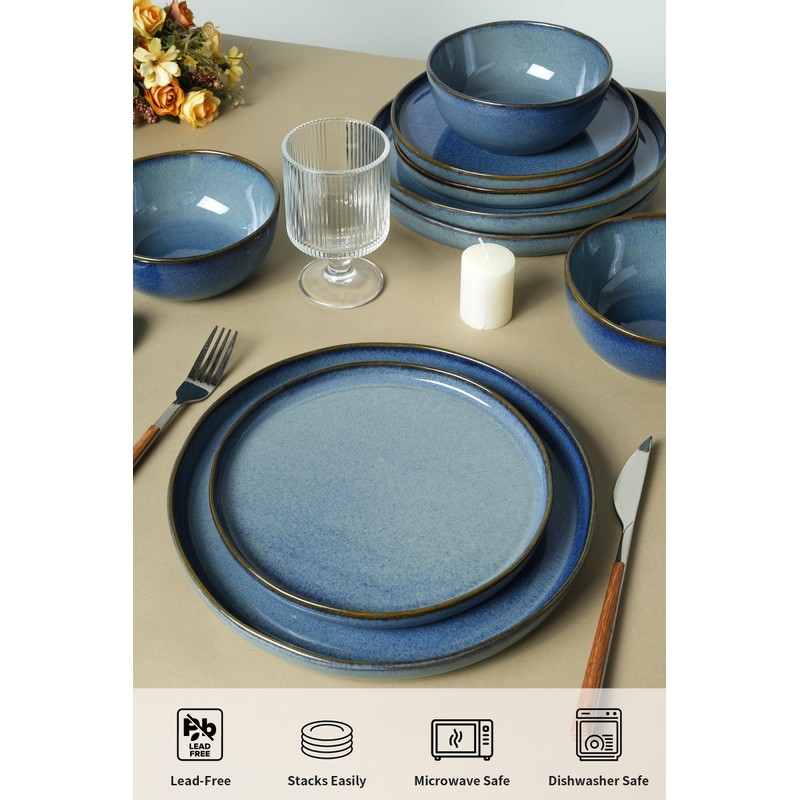 FOBENTA Ceramic Dinnerware Set,12 Piece Modern Dish Set for Stylish