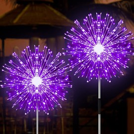 JJGoo Solar Garden Lights Solar Firework Lights, 2 Pack 120 LEDs 2 Lighting Modes Solar Lights Outdoor Waterproof for Garden Patio Walkway Pathway Party Wedding Christmas Decorative - Purple