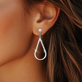 Urieo Silver Rhinestone Earrings Sparkly Chandelier Teardrop Dangle Earrings for Women