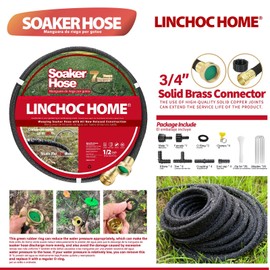 LINCHOC HOME 1/2 Inch Solid Brass Soaker Hose | Heavy Duty Leakproof Garden Hose for Gardens, Lawns & Landscaping | Flexible Eco-Friendly Design(150FT KIT)