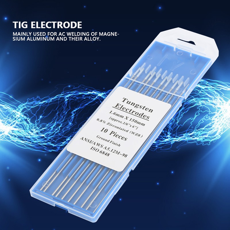 10Pcs Zirconiated Tungsten Electrodes WZ8 White Tip for AC Tig