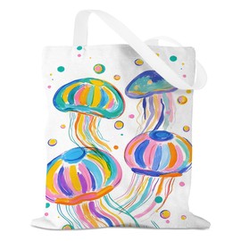 Ocean Sea Coastal Jellyfish Lover Gift Beach Must Haves Canvas Tote Bag Work Tote Bags for Women Friend Nurse Summer Girls Trip Birthday Christmas Friendship Reusable Grocery Bags Travel Essentials
