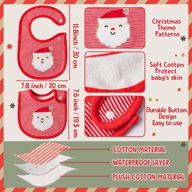 3Pcs Christmas Baby Cotton Bib Infant Drooling Feeding Bibs with Resin Buttons Toddler Absorbable Bib Set Unisex Snowman Pattern Newborn Baby Food Bibs Baby Gift Photo Props for Christmas(6-12 months)