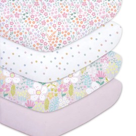 Little Grape Land Toddler Sheets 4 Pack – Baby Crib Sheets Fitted for Boys Girls, Standard Size 28x52‘’ Crib Mattress, Super Soft Breathable Washable Microfiber (Floral/Blossom/Dots/Blush Pink)
