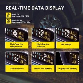 Autolizer V-3 TPMS Tire Pressure Monitoring System - Solar Charging and USB Charging, LCD Display Tire Pressure Real-Time Monitor, 6 Alarm Modes with 6 External Wireless Sensors for RV, Trailer, Truck