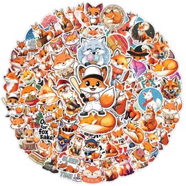 64pcs Fox Stickers - Cute Fox Sticker Waterproof Decals for Water Bottles Laptop Luggage Computer Scrapbooking Teens Adults Girls Kids Funny Party Birthday Decorations