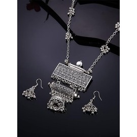 JSMA CARE Latest Stylish Traditional Oxidised Silver Necklace Jewellery Set for Women (style-3), Oxidised, No Gemstone