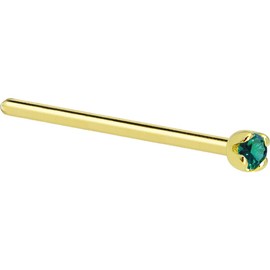 Body Candy Solid 14k Yellow Gold 1.5mm (0.015 cttw) Genuine Green Diamond Straight Fishtail Nose Stud Ring 18 Gauge 17mm