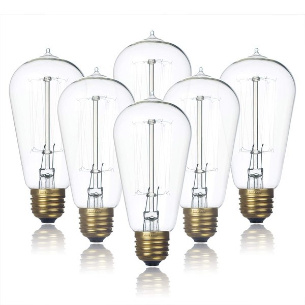 Jslinter 6-Pack Edison Light Bulb, Warm White 2200K Old Fashioned Incandescent Light, 60 Watt Dimmable ST58 Antique Vintage Style Light, Clear Glass e26 Base(60w/110v)