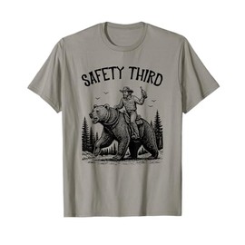 Safety Third, Guys Grizzly Bear, Cowboy Riding Bear Costume T-Shirt