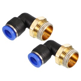 PATIKIL 3/8" Push to Connect Fitting, 2 Pack PT Male Thread 90 Degree Connect 8mm Tubing Elbow and Straight Combination Air Tube Fitting Pneumatic Quick Connect Adapter, Blue