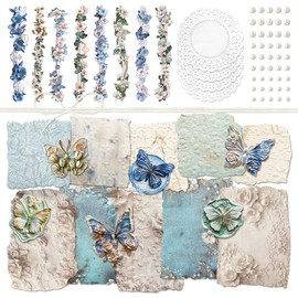 Aesthetic Butterfly Themed Sticker Embossed Flower Pattern Decorative Paper Set Retro Strip Decal Vintage Decoupage Pack for Scrapbook Supplies Journal Kit Card Making Collaging (Penny)