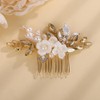 Teyglen Dainty Flower Wedding Hair Comb Bridal Silver Leaf Rhinestone