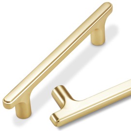 Amasideca 10 Pack Brushed Brass Cabinet Pulls 3-3/4 Inch Hole Centers Kitchen Cabinet Handles Zinc Alloy Gold Drawer Pulls Solid Cabinet Hardware