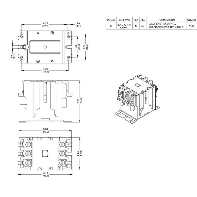 SUNLEE 3 Pole 40 Amp contactor 240V coil UL Recognized