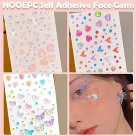 NOOEPC Self Adhesive Face Gems Self Rhinestone Jewel Stickers Craft Supplies Scrapbook Supplies Gemstones Hair Gems, Rhinestone Stickers for Face, Eye, Makeup, Body