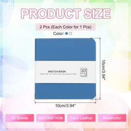 PATIKIL 4x4 Watercolor Paper Sketchbook, 2Pcs 30 Sheet 300GSM/140lb Acid Free Watercolor Journal Hardcover Artists Paper Pads for Painting, Light Blue/White