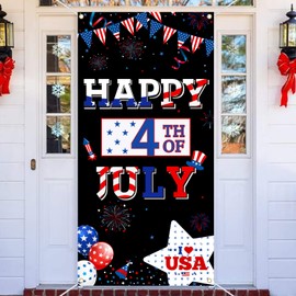 4th of July Door Cover Decorations - Happy 4th of July Door Banner Decoration, Patriotic Theme Independence Day Front Door Hanging Cover for Indoor Outdoor Party Supplies