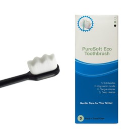 Lu Mi Treasures 3PCS PureSoft Eco Toothbrush, 20000 Ultra Soft, Micro Nano Bristles, BPA-Free, Lightweight, with Travel Case, for Sensitive Gums, Pregnant Women, Braces, Elderly, Adult and Kids