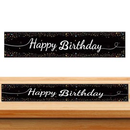Table Runner, Birthday Tablecloth, Black, Happy Birthday Table Runner, Happy Birthday Table Decoration, Birthday Decoration for Men, Girls, Boys, Birthday Decoration, Party Decoration (180 x 35 cm)