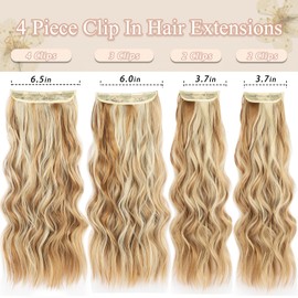 MAYSA Curly Clip in Hair Extensions 4Pcs Long Wavy Hair Synthetic Thick Clip in Extensions 22 Inch for Women # Strawberry Blonde & Bleach Blonde