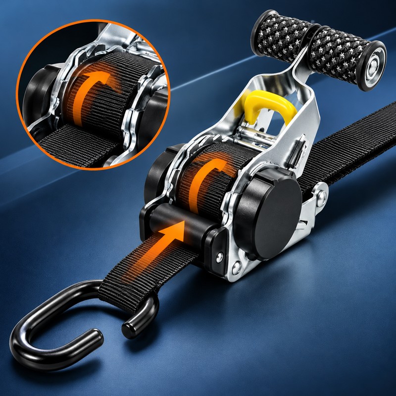 Retractable Ratchet Tie-Down Straps for Motorcycle and Cargo Securing –