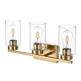 A1A9 3-Light Bathroom Vanity Light, Modern Brushed Gold Wall Lights with Clear Glass Shades, Bathroom Wall Sconce Lamp for Mirror Living Room Bedroom Hallway