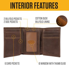 Carhartt Men's Rugged Leather Triple Stitch Wallets, Available in Multiple Styles, Brown (Trifold)