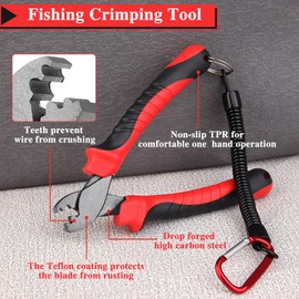 LEONTOOL Fishing Crimping Tool Fishing Pliers for Single-Barrel Sleeves, Hand Crimper Tools Fishing Crimping Pliers with Lanyard Fishing Tools Fishing Gear Tackle for Crimping Fishing Leader