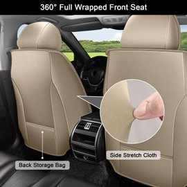 JIAMAOXIN Front Seat Covers Fit for Ford Fusion 2010-2020 Waterproof Faux Leather Car Seat Cover Compatible with Airbag(2PCS Front, Beige)