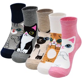 LOFIR Funny Colourful Socks Women's Animal Pattern Cute Cotton Socks Cute Cartoon Kawaii Cat Socks Novelty Socks Gift for Girls Women Size 2-7 UK, 2/5 Pairs (Loa81955-mx-5 Pack) - Colour 2, size: 35-41