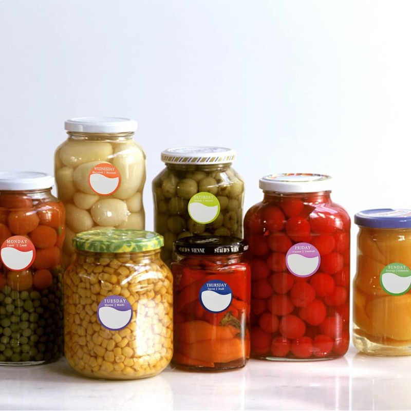 quiodok 7 Rolls Round Dots Food Labels, Days of The