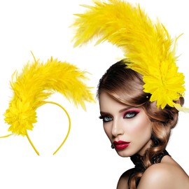 Loieryk Feathers Fascinator Headband 1920s Queen Headpiece Fascinators Hats for Women Tea Party Flower Headpiece Yellow