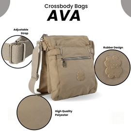 Medium Size Lightweight Fabric Multi Zip Compartment's Womens Messenger Crossbody Shoulder Bag - Ava (Blue Daisy)