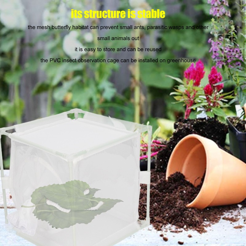 Insect Observation Cage PVC Mesh White Reusable Butterfly Habitat Breeding