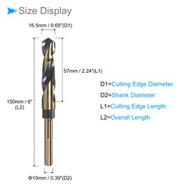 CoCud Reduced Shank Rotary Drill Bit 16.5 mm Cutting Edge Titanium and Nitride Coated High Performance Steel 4341 (Use: for Stainless Steel Drill)