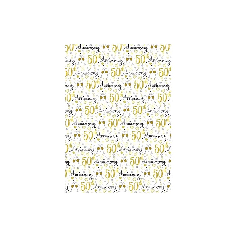 2 Sheets 50th Wedding Anniversary Wrapping Paper Champagne Glass Design