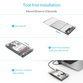 ORICO Tool Free USB3.1 Gen1 Type-C to SATA III 2.5" Transparent External Hard Drive Enclosure for 2.5 Inch SATA Type-C HDD/SSD [Support 4TB & UASP ]- Clear (2139C3)