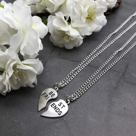 BEST FRIENDS Pendants - 2 Broken Heart Pieces Necklaces for BFFs - Chain Length 16 Inches